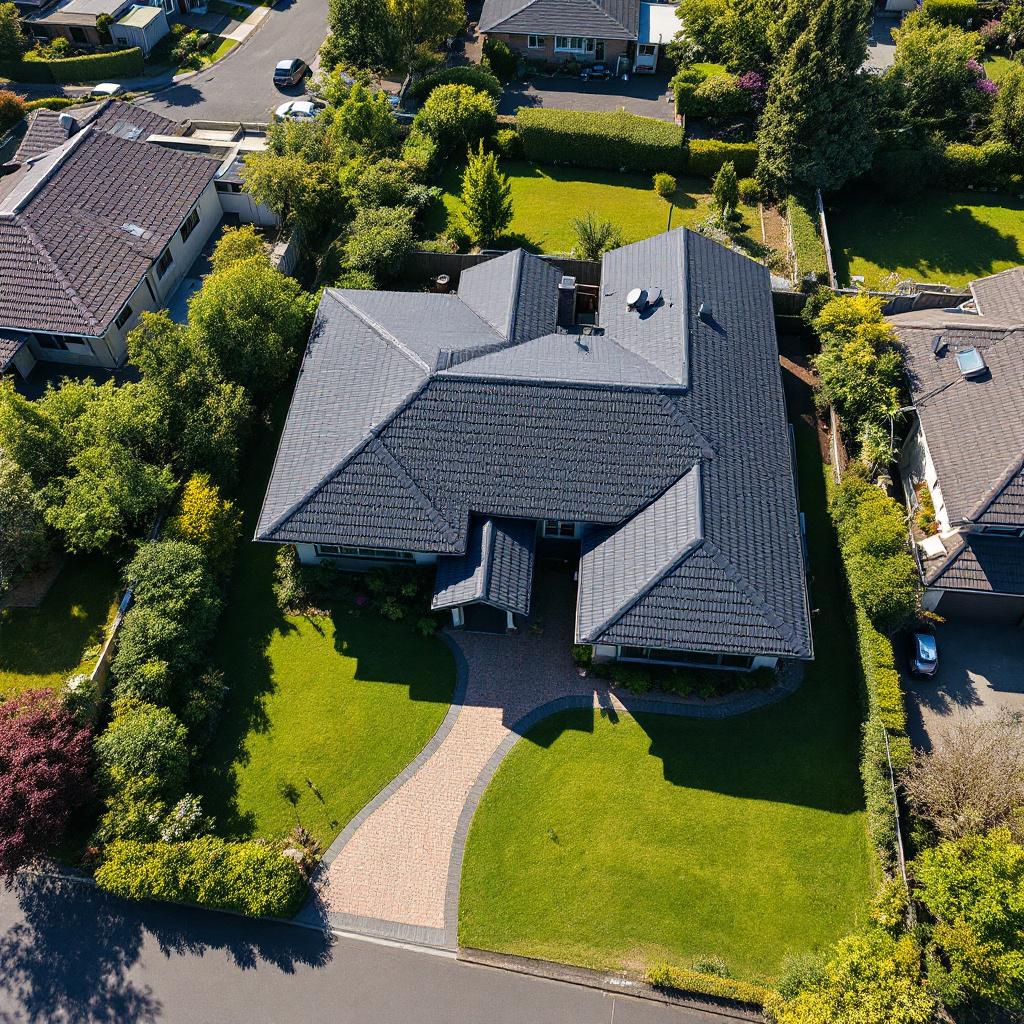 Aerial view of New Zealand home with north-facing roof ideal for solar