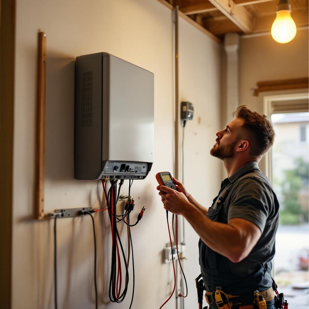 Electrician installing Growatt inverter in New Zealand home