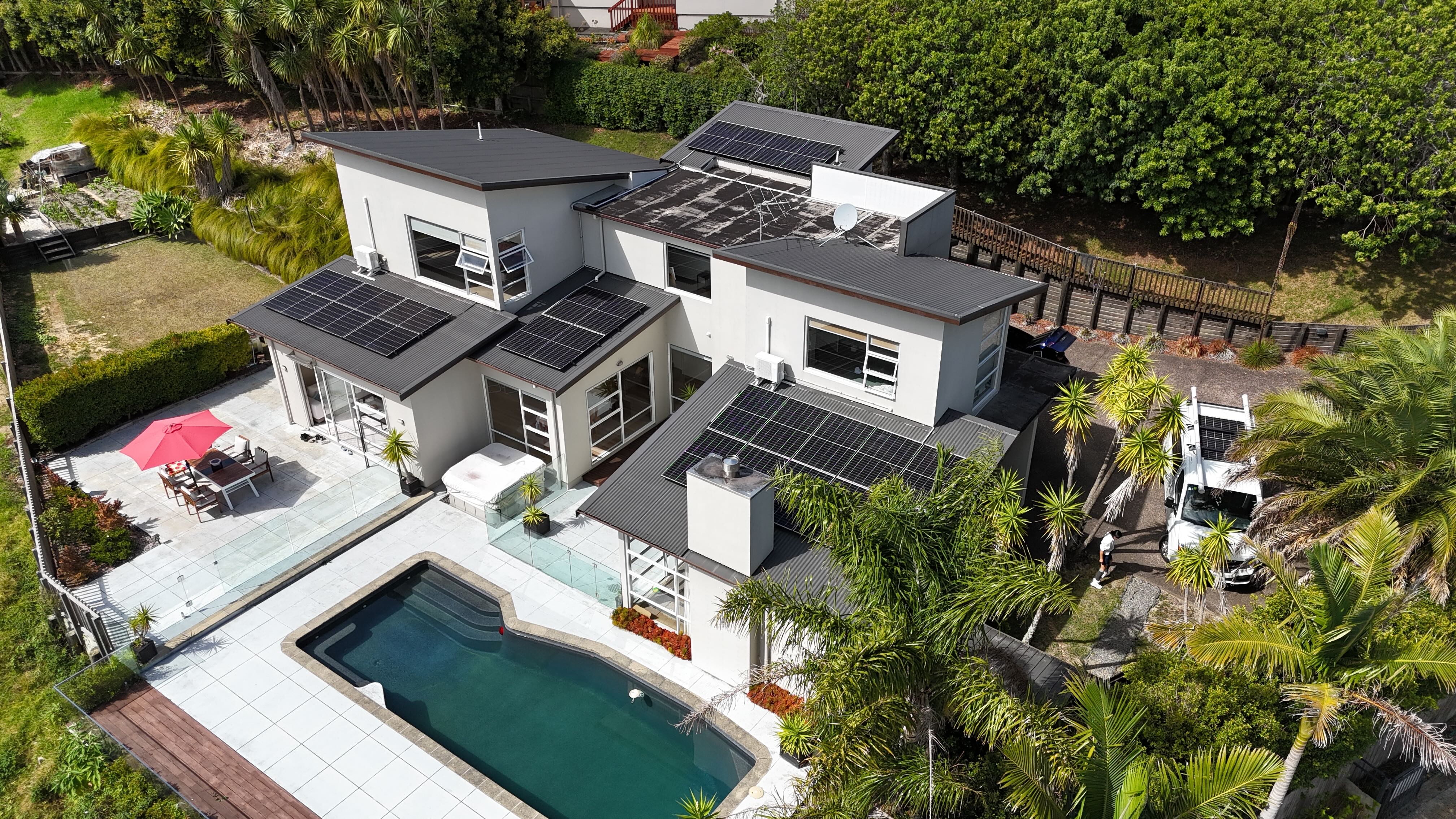 Solar panels installed on a New Zealand residential home rooftop