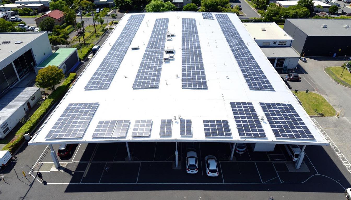Commercial solar canopy over an Auckland car park
